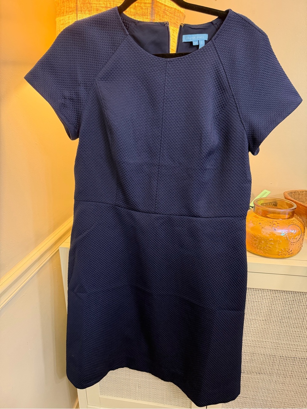 Draper James Navy Textured Short Sleeve Sheath Dress